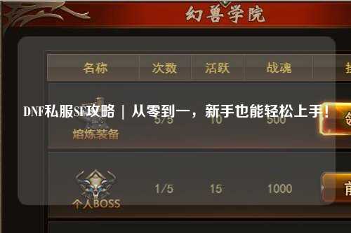DNF私服SF攻略 | 從零到一，新手也能輕松上手！